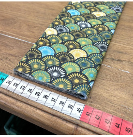 Tissu Coton Enduit / Motif Éventails – Suri Vert & Turquoise