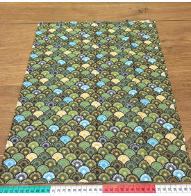 Tissu Coton Enduit / Motif Éventails – Suri Vert & Turquoise