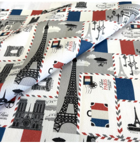 Sergé de Coton / Motif Paris & Tour Eiffel - Blanc Bleu & Rouge | 12.90 €/M