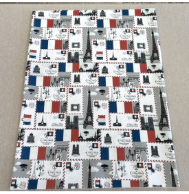 Sergé de Coton / Motif Paris & Tour Eiffel - Blanc Bleu & Rouge | 12.90 €/M
