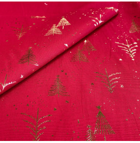 Tissu Palace / Sapins de Noël Dorés – Fond Rouge | 11.90 €/M