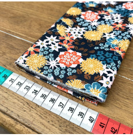 Coupon Coton Enduit / Motif Fleurs Japonaises – Akemi Marine