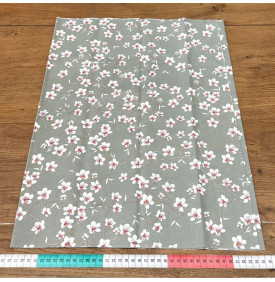 Tissu Coton Enduit / Motif Fleurs – Amandiers Sauge | 14.90 €/M