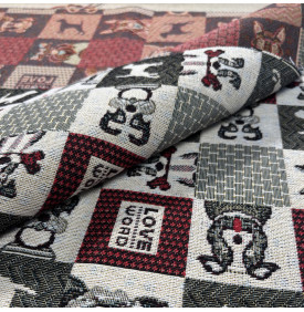 Tissu Jacquard Imprimé / Motif Chiens - Dogs & Love Écru & Rouge | 12.90 €/M