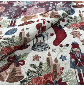 Coupon Jacquard Lurex / Motif Noël - Casse-Noisette Écru & Rouge