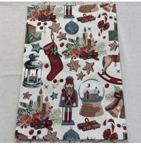 Coupon Jacquard Lurex / Motif Noël - Casse-Noisette Écru & Rouge