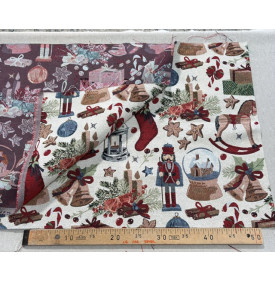 Coupon Jacquard Lurex / Motif Noël - Casse-Noisette Écru & Rouge