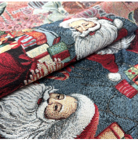 Coupon Jacquard Lurex / Motif Noël - Père Noël Bleu & Rouge