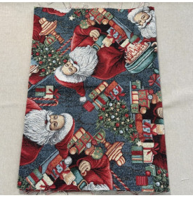 Coupon Jacquard Lurex / Motif Noël - Père Noël Bleu & Rouge