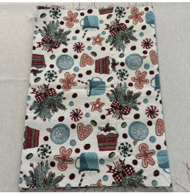 Coupon Jacquard Lurex / Motif Noël - Noël Gourmand Écru & Rouge