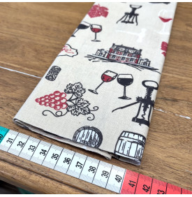 Tissu Coton Enduit / Motif Vignoble – Vignoble Lin & Rouge | 14.90 €/M