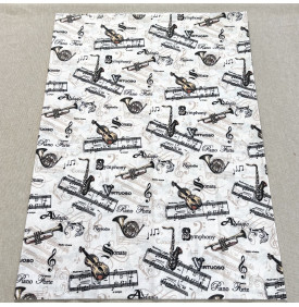 Tissu Coton Enduit / Motif Musique – Virtuoso Crème & Noir