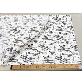 Tissu Coton Enduit / Motif Musique – Virtuoso Crème & Noir