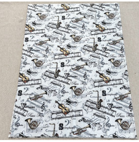Tissu Coton Enduit / Motif Musique – Virtuoso Gris & Noir