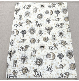 Tissu Coton Enduit / Motif Astrologie – Astro Écru & Noir