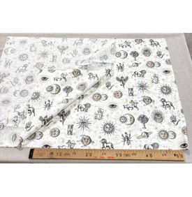 Tissu Coton Enduit / Motif Astrologie – Astro Écru & Noir