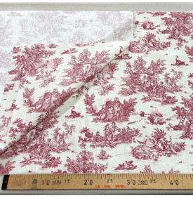 Tissu Coton Enduit / Motif Toile de Jouy – Mini Pastorale Lin & Rouge | 15.50 €/M