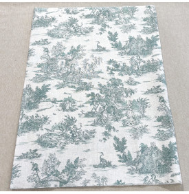 Tissu Coton Enduit / Motif Toile de Jouy – Mini Pastorale Lin & Vert | 15.50 €/M