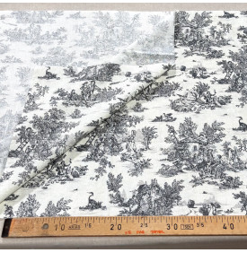 Tissu Coton Enduit / Motif Toile de Jouy – Mini Pastorale Lin & Noir