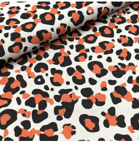 Tissu Aspect Lin Imprimé / Motif léopard - Léo Beige, Orange & Noir