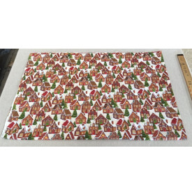Tissu Coton Imprimé / Motif Noël - Village Pain d’Épices Écru & Marron