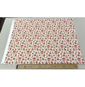 Tissu Coton Imprimé / Motif Noël - Petit-Biscuit Blanc, Rouge & Vert