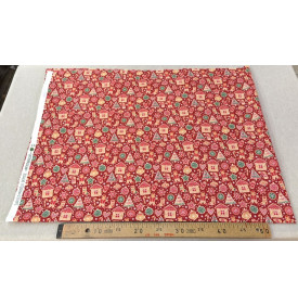 Tissu Coton Imprimé / Motif Noël - Petit-Biscuit Rouge, Beige & Vert
