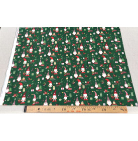 Tissu Coton Imprimé / Motif Noël - Lutins Vert, Rouge & Blanc