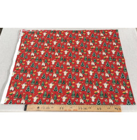 Tissu Coton Imprimé / Motif Noël - Gnomes Rouge, Vert & Blanc