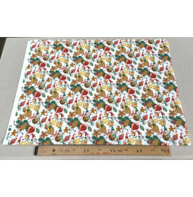 Tissu Coton Imprimé / Motif Noël - Mutin Blanc, Rouge & Vert