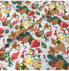 Tissu Coton Imprimé / Motif Noël - Mutin Lin, Rouge & Vert