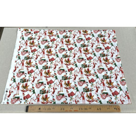 Tissu Coton Imprimé / Motif Noël - Lutins Farceur Blanc & Rouge