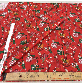 Tissu Coton Imprimé / Motif Noël - Lutins Farceur Rouge & Vert