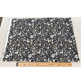 Tissu Coton Imprimé / Motif Noël - Stanislas Noir & Doré