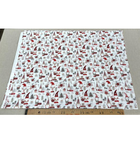 Tissu Coton Imprimé / Motif Noël - Gnomes Blanc & Rouge