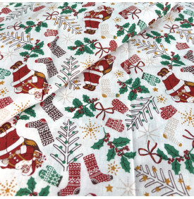 Tissu Coton Imprimé / Motif Noël - Père Noël Blanc & Rouge