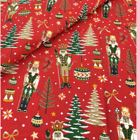 Tissu Coton Imprimé / Motif Noël - Casse-Noisette Melchior Rouge & Vert