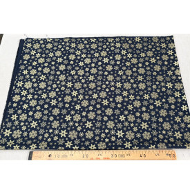 Tissu Coton Imprimé / Motif Noël - Flocons Or & Bleu Marine