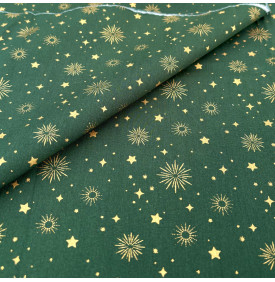 Tissu Coton Imprimé / Motif Noel - Céleste Vert & Or