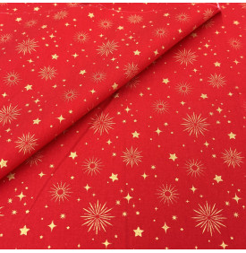 Tissu Coton Imprimé / Motif Noel - Céleste Rouge & Or