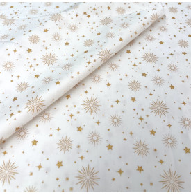 Tissu Coton Imprimé / Motif Noel - Céleste Blanc & Or