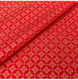 Tissu Coton Imprimé / Motif Noël - Flocons Rouge & Or