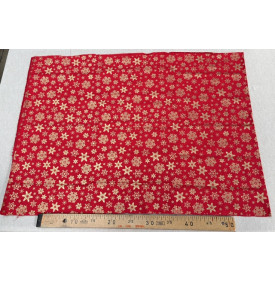 Tissu Coton Imprimé / Motif Noel - Flocons Or & Rouge