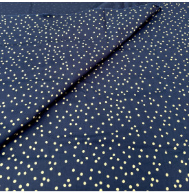 Tissu Coton Imprimé / Motif Noël - Pois Or & Bleu Marine