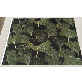 Velours Imprimé / Motif Ginkgo - Tiffany Noir & Kaki | 11.90 €/M