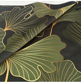 Velours Imprimé / Motif Ginkgo - Tiffany Noir & Kaki | 11.90 €/M