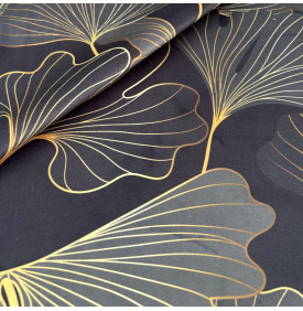 Velours Imprimé / Motif Ginkgo - Tiffany Noir & Gris
