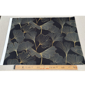 Velours Imprimé / Motif Ginkgo - Tiffany Noir & Gris