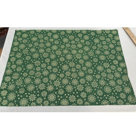 Tissu Coton Imprimé / Motif Noël - Flocons Or & Vert