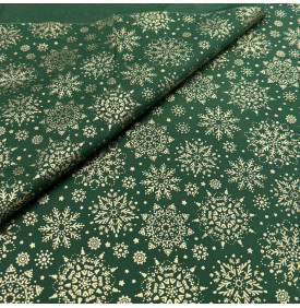 Tissu Coton Imprimé / Motif Noël - Flocons Or & Vert